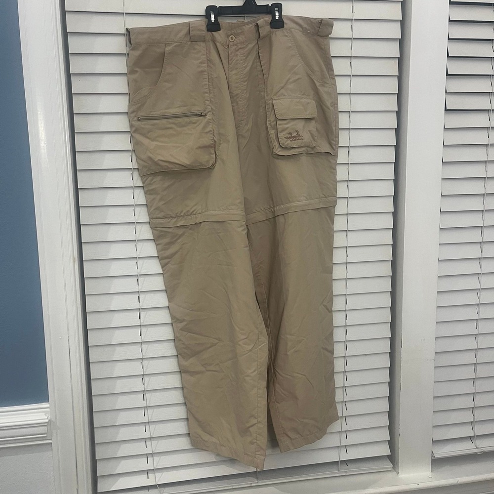 Cabelas Guidewear Mens 2XL Convertible Cargo Pants Tan Khaki Nylon Fishing Pant